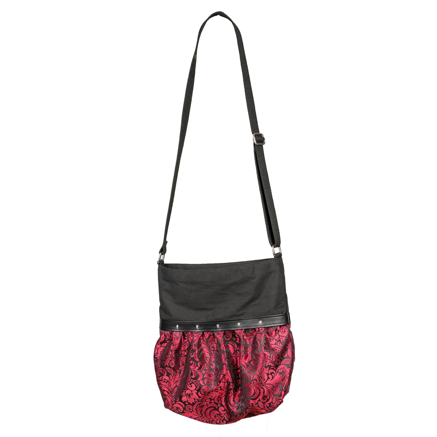 Gothic Red/Black Brocade Shoulder Bag with skull studs