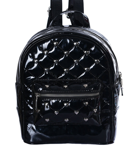 Black PVC Heart-Studded Mini Bag
