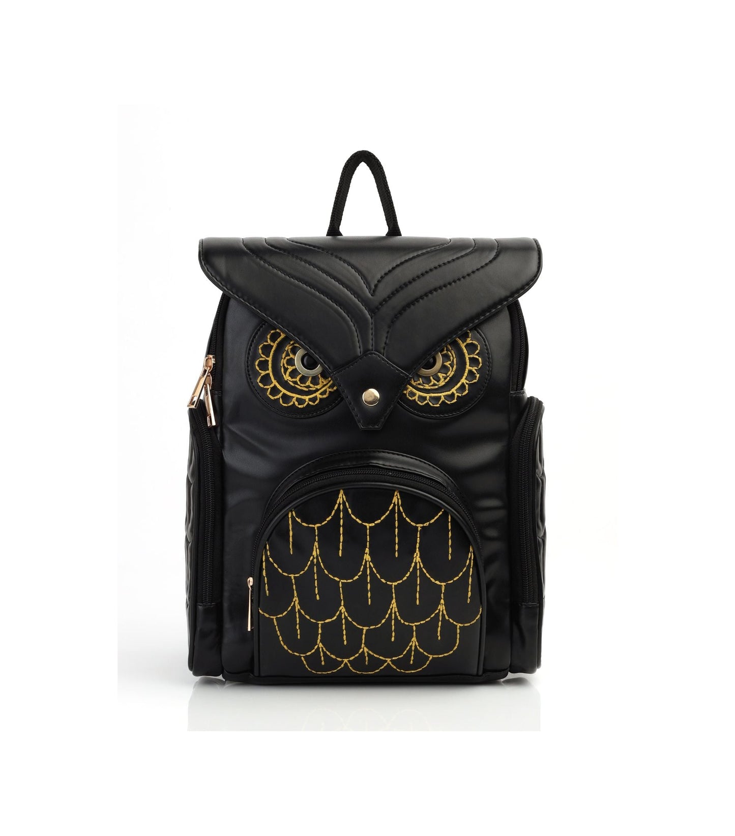 Owl Embroidered Black PU Leather Trendy Mini Backpack