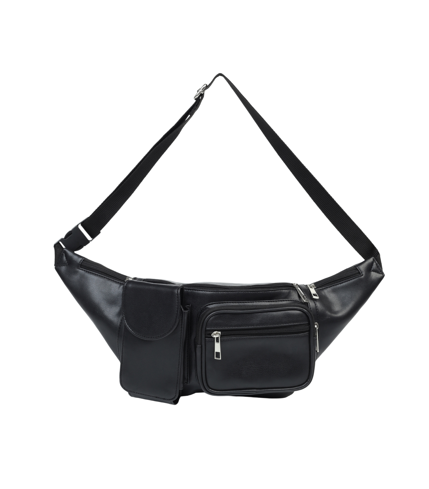 Black PU Waist Bag with Mobile Compartment