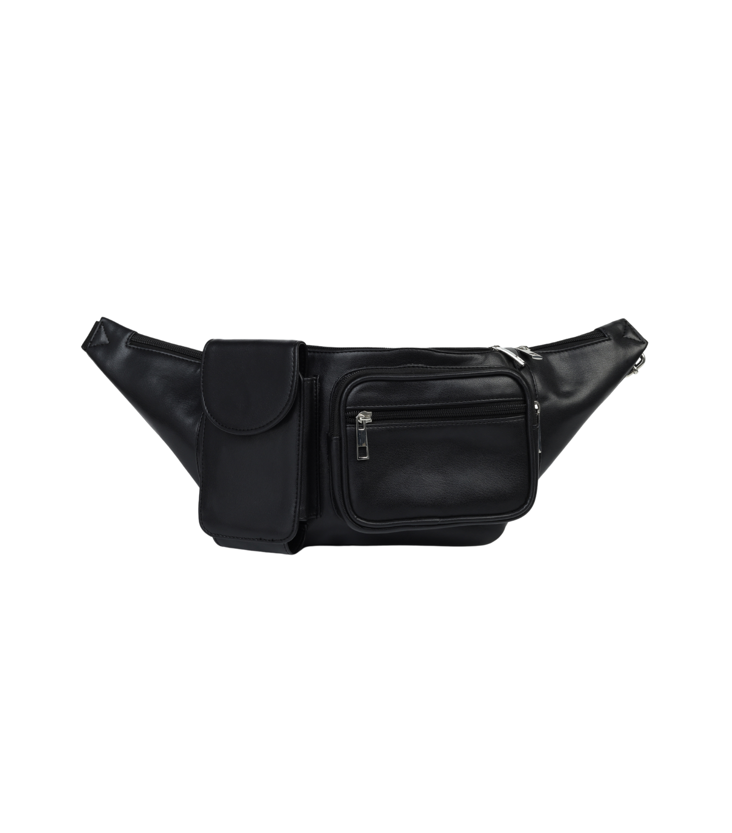 Black PU Waist Bag with Mobile Compartment