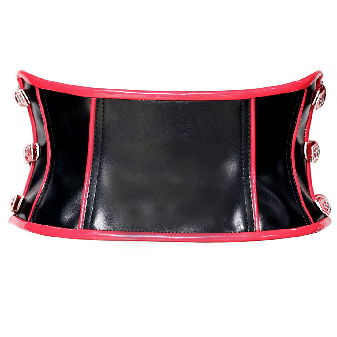 Red and Black Gothic Underbust Corset - Faux Leather Waist Cincher with Front Lacing and Side Buckles
