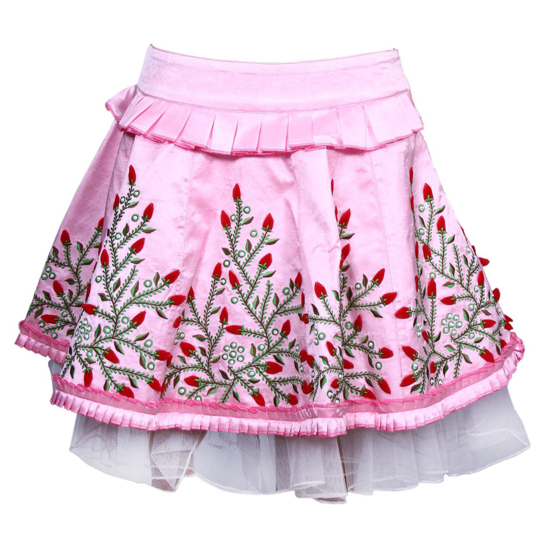 Satinrock in Calypso-Rosa mit Blumenmuster