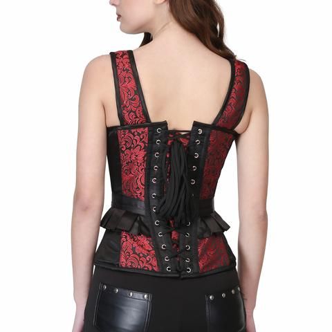 Gothic Taille Rüschen Stahl ohne Knochen Vollbrustkorsett mit Schulterstütze