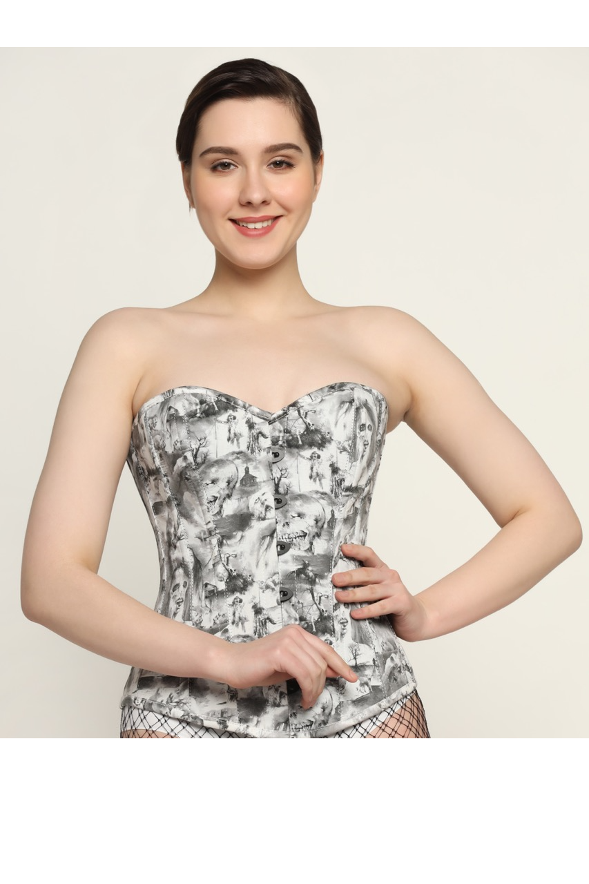 Quatrefoil printed waist reducing overbust Corsets