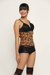 Pumpkin flower printed waist reducing underbust corset