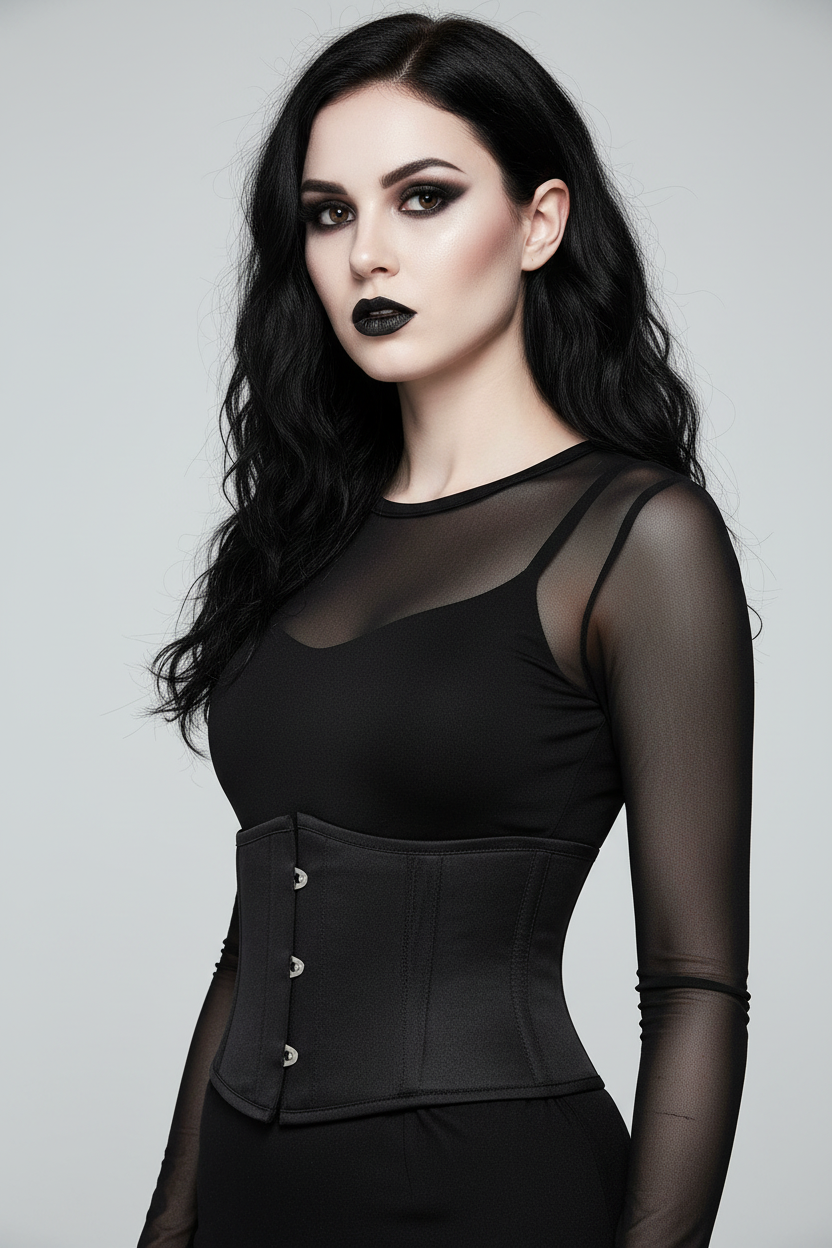 Women's Black Cotton Twill Steel Boned Waspie Corset