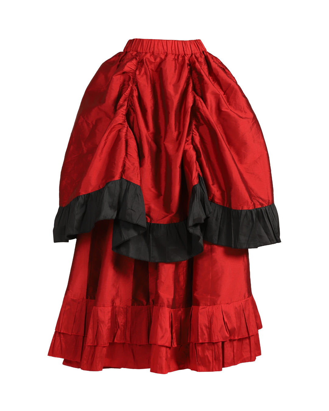 Red & Black Ruffled High-Low Steampunk Bustle Skirt