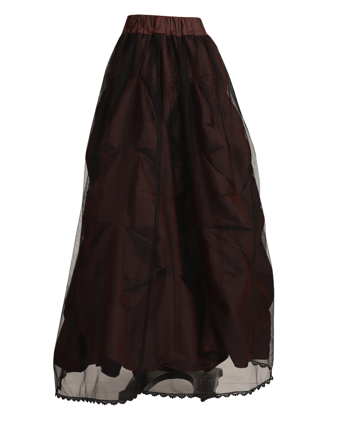 Brown & Black Victorian Gothic Ruched Mesh Maxi Skirt