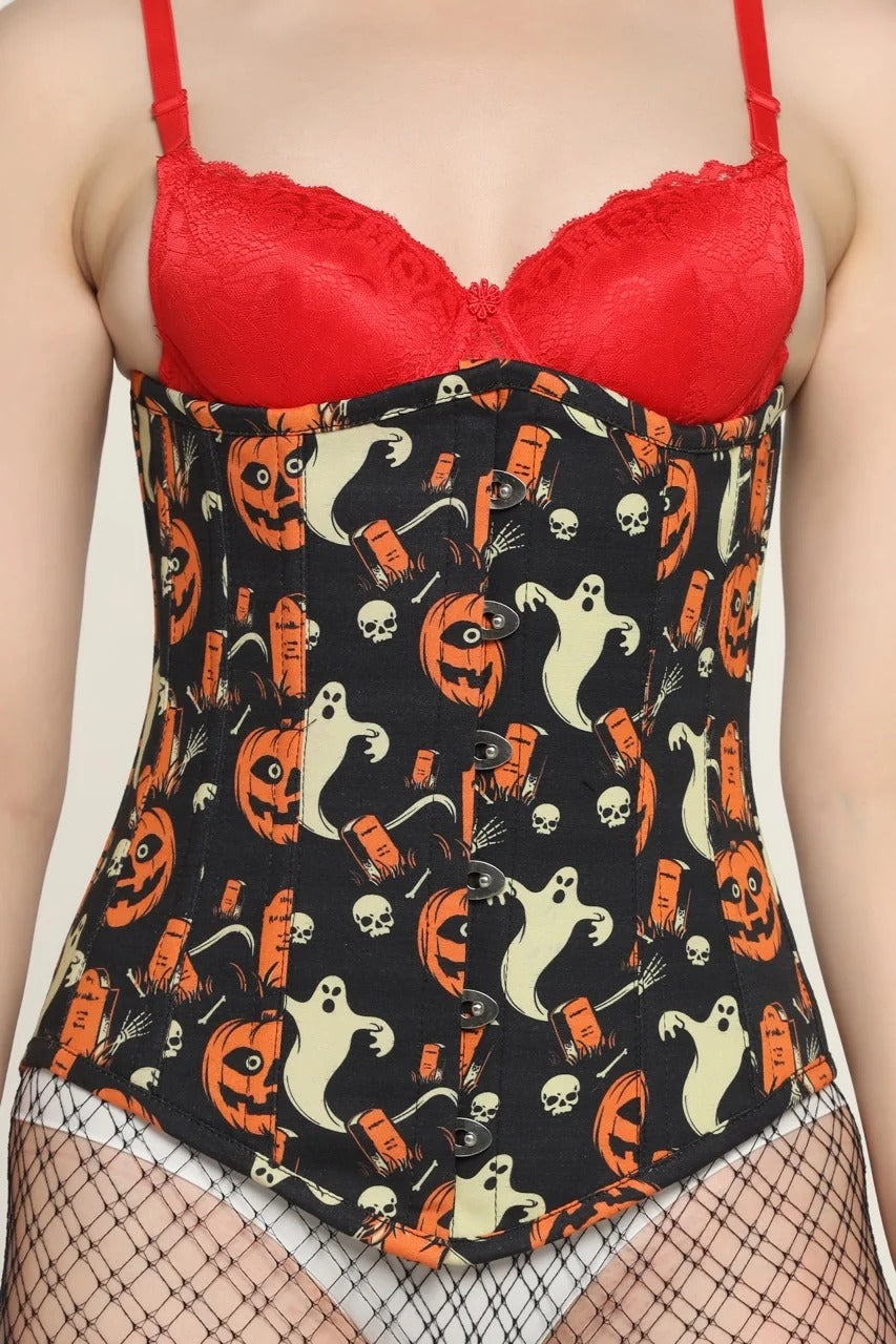 Houndstooth printed waist reducing longlined underbust corset