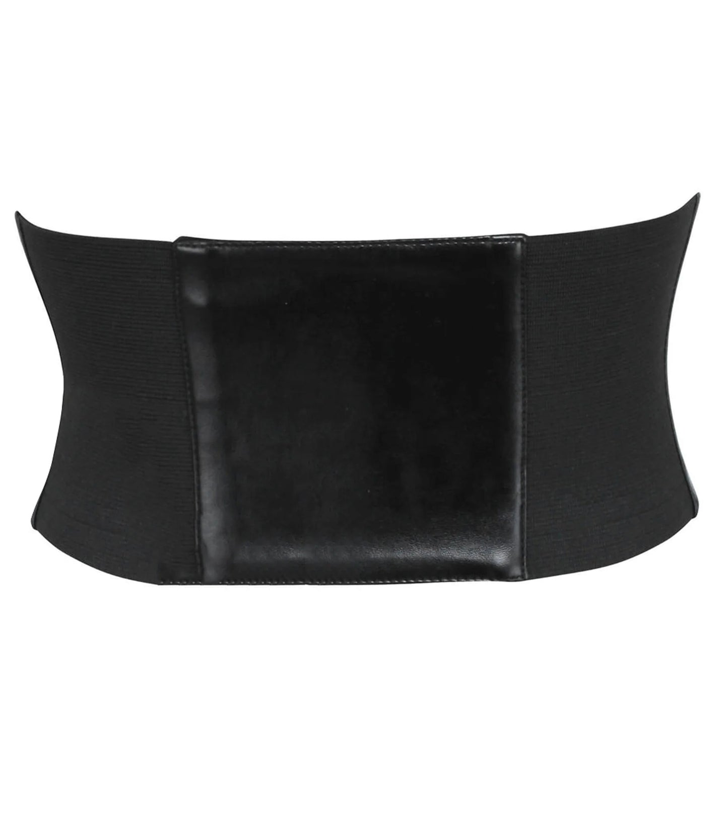 A black waist trainer belt with a smooth central panel and textured side panels, shown against a plain white background.rocade Underbust Waist Cincher with Chains & Front Zipper