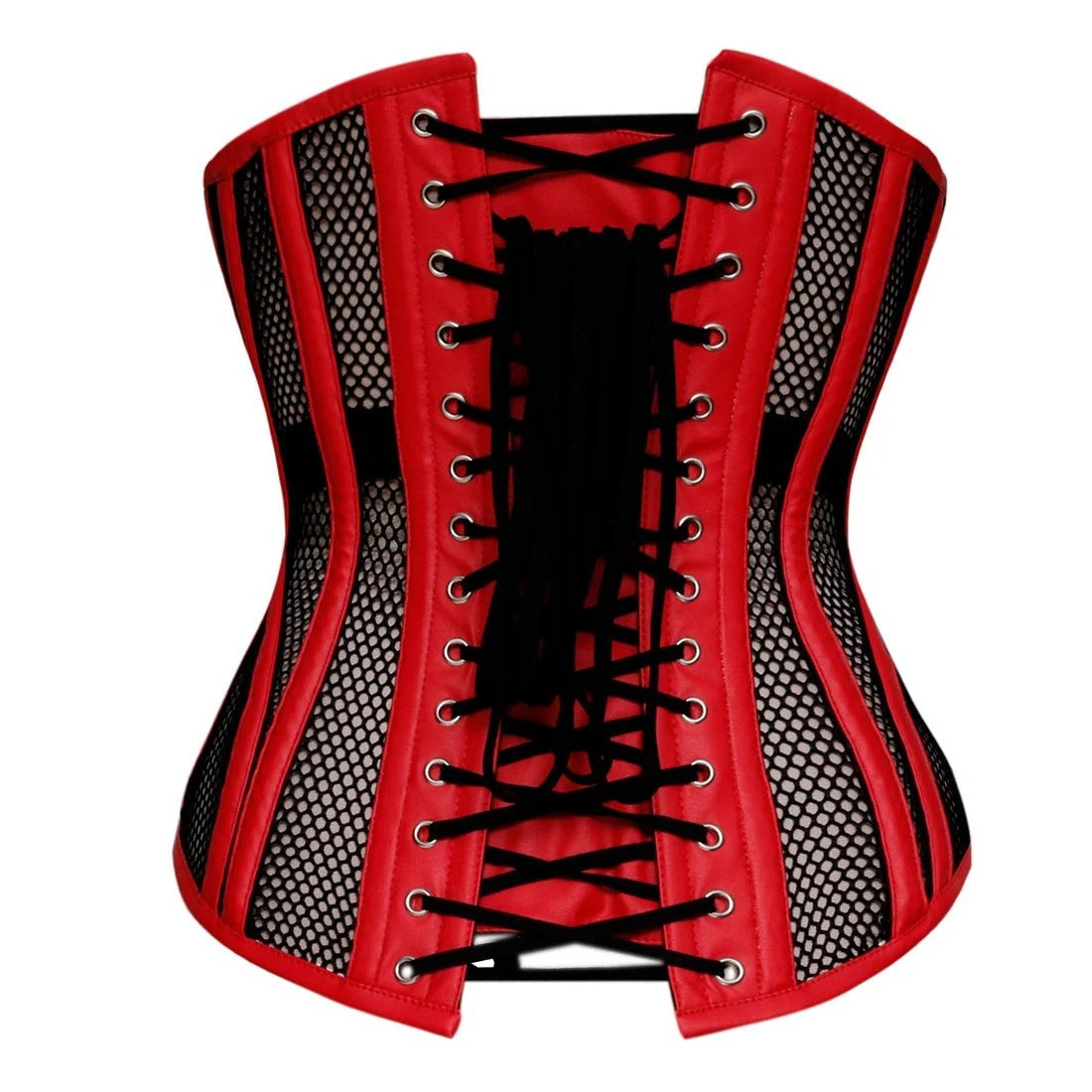 Red Rebel Fishnet & Faux Leather Underbust Corset