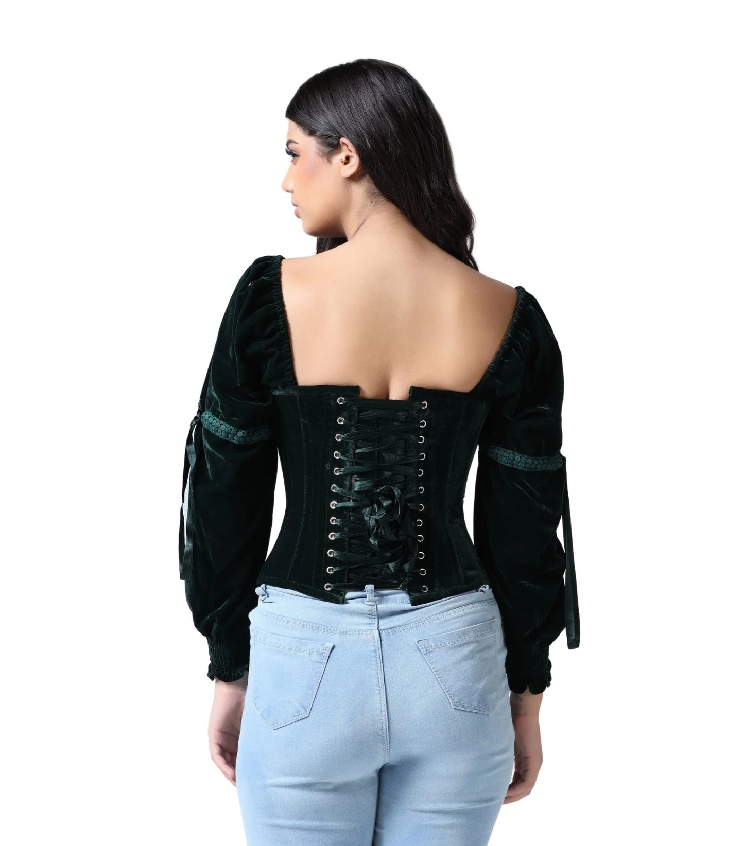 Verdelle Dark Green Velvet Lace-Up Overbust Corset