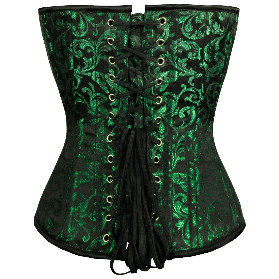 Affra Green Brocade Waist Training Overbust Corset
