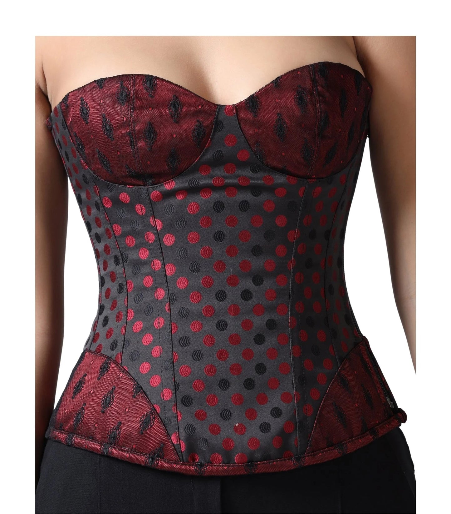Red & Black Brocade Steel Boned Overbust Corset – Gothic Steampunk