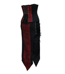 Red Brocade Black Suede Waist Reducing Underbust Corset Dress