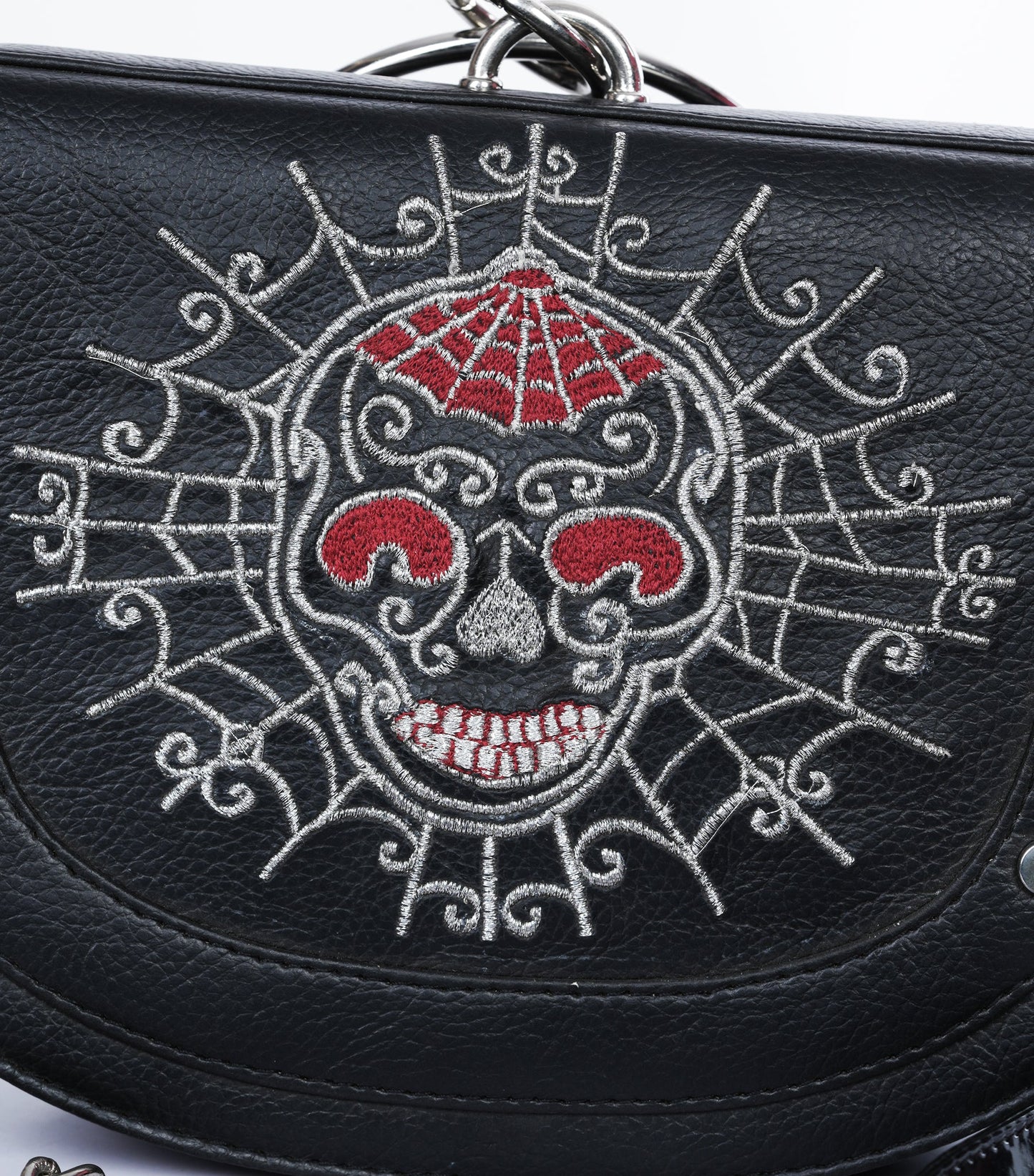 Black Faux Leather Skeleton Embroidered Sling Bag/Purse