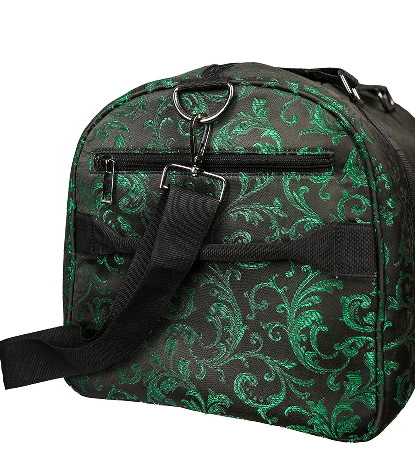Emerald Green and Black Brocade Duffel Bag