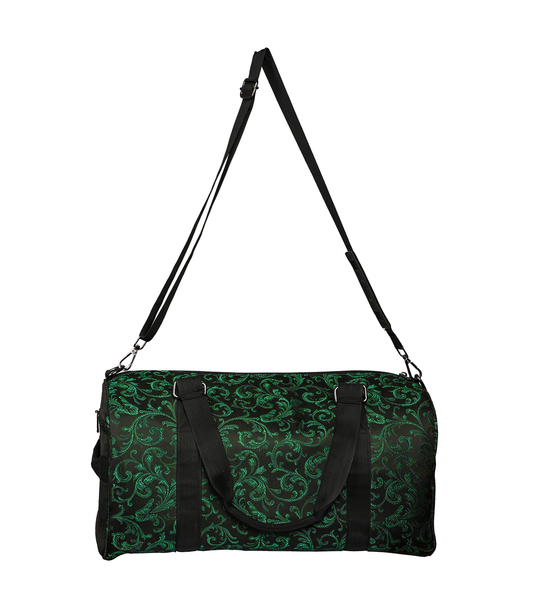 Emerald Green and Black Brocade Duffel Bag