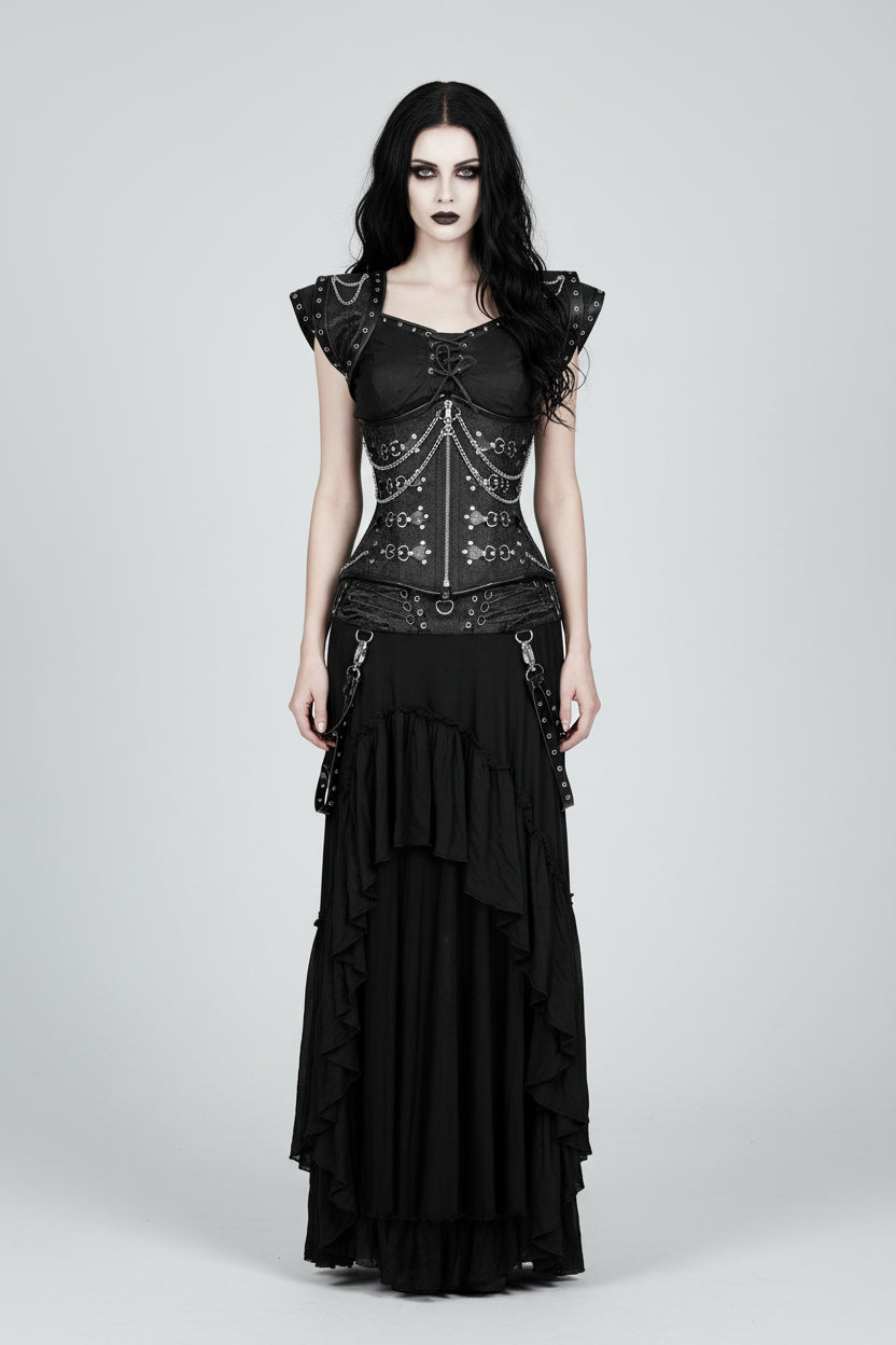 chinese dress ladies Dark Gothic Authentic Steel Boned Underbust Corset Dress – Corset Revolution