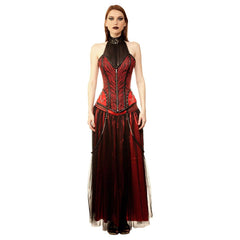 Rachel Gothic Authentic Steel Boned Long Lined Halter Modesty Overbust Corset Dress - Corset Revolution