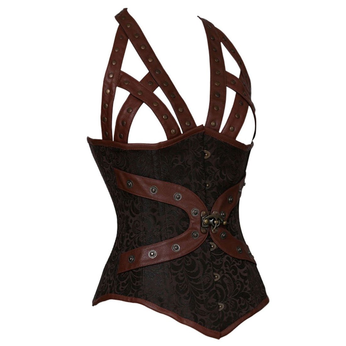 Webily Haltered Steampunk Underbust Corset Coffee Black - Corset Revolution