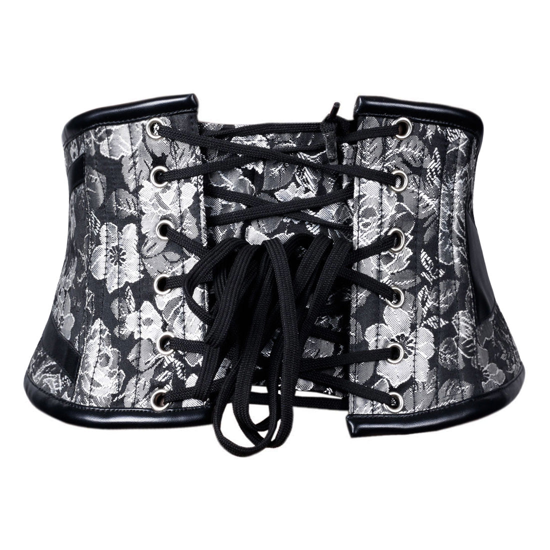 vlack silver leather brocade corset goth belt