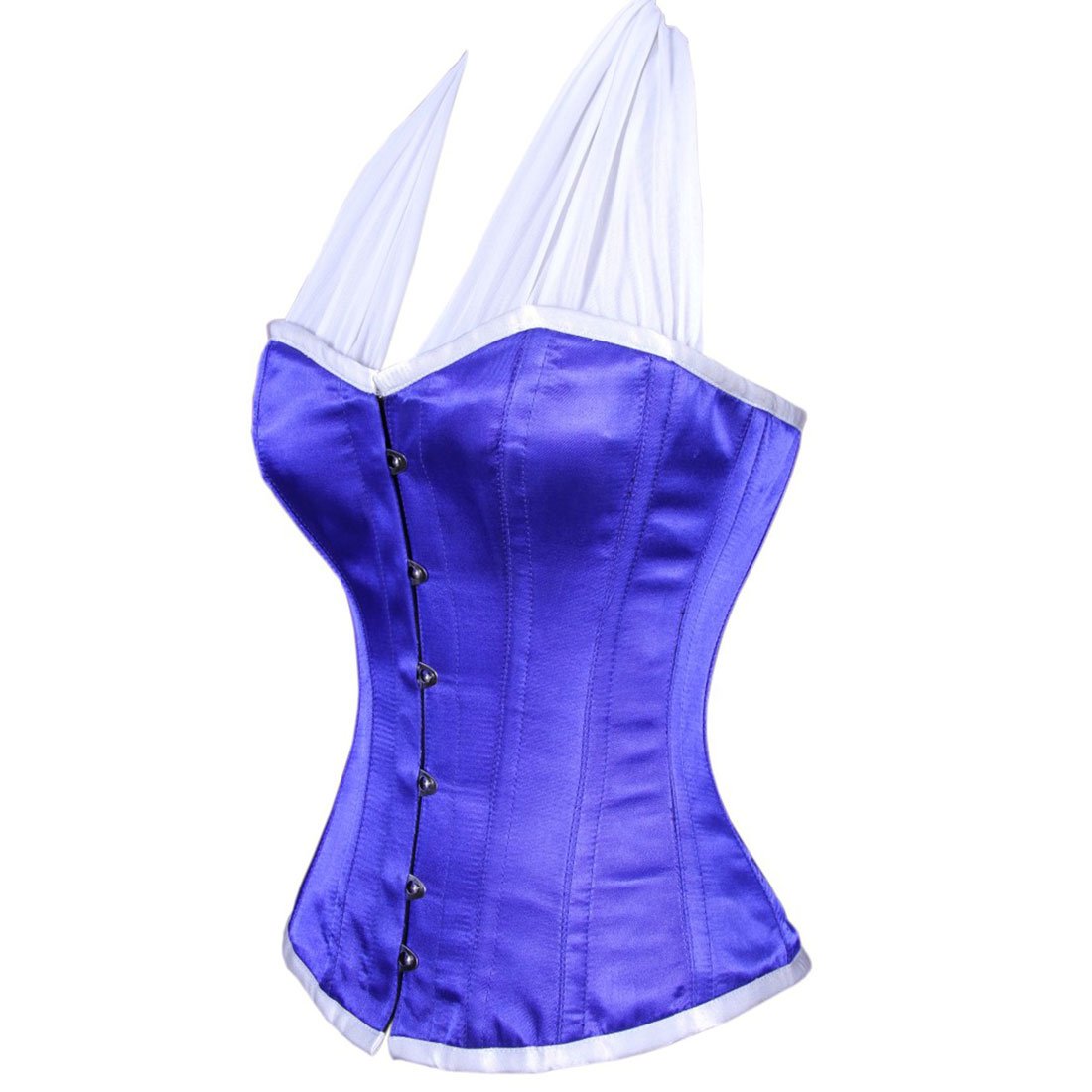 Samom Lycra Net Neck Band Authentic Blue Overbust Corset - Corset Revolution