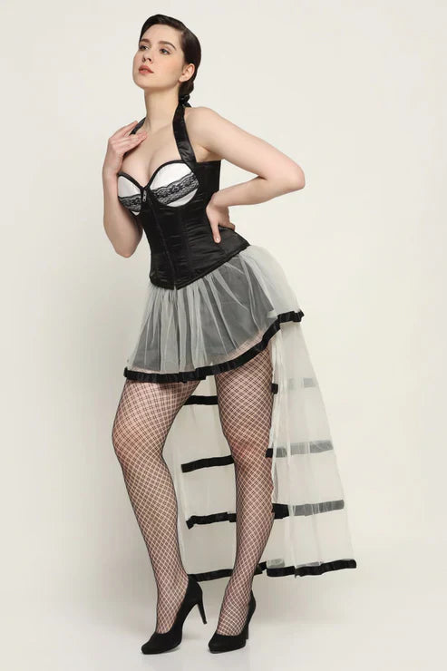 black-white-waist-reducing-overbust-corset-dress-front