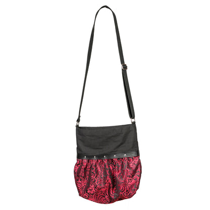 Gothic Red/Black Brocade Shoulder Bag with skull studs