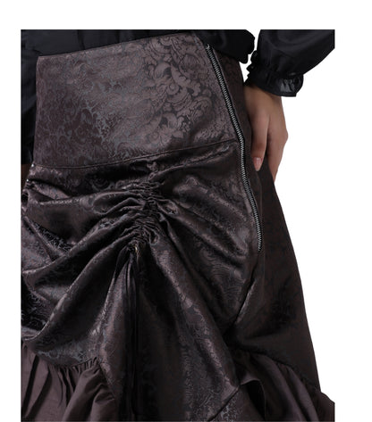 Coffee Brown Brocade Ruched High-Low Steampunk Skirt