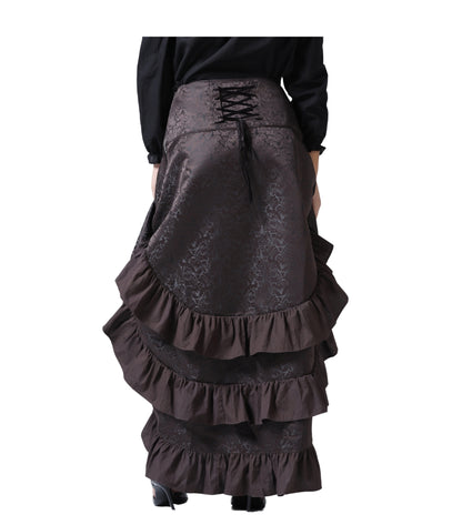 Coffee Brown Brocade Ruched High-Low Steampunk Skirt