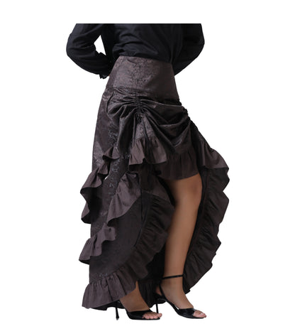 Coffee Brown Brocade Ruched High-Low Steampunk Skirt