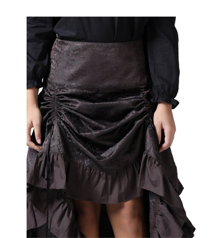 Coffee Brown Brocade Ruched High-Low Steampunk Skirt