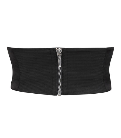 Women's Dark Brown Brocade Front Lace Corset Belt | Steampunk Underbust Waist Cincher with Large Eyelets & Easy Back Zip