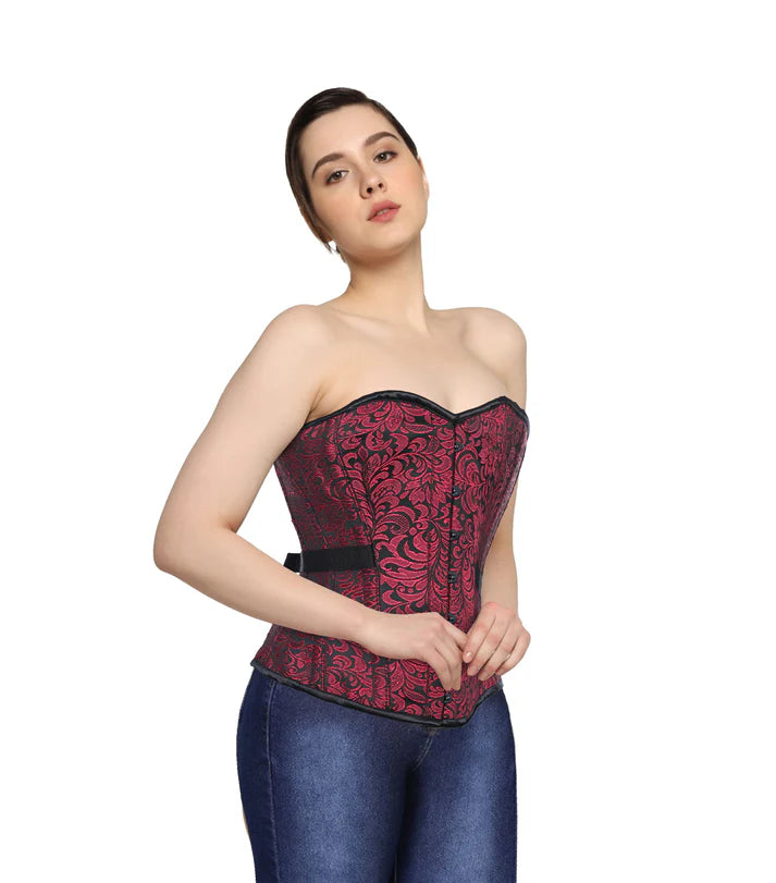 Red Brocade Fan Lacing Overbust Corset