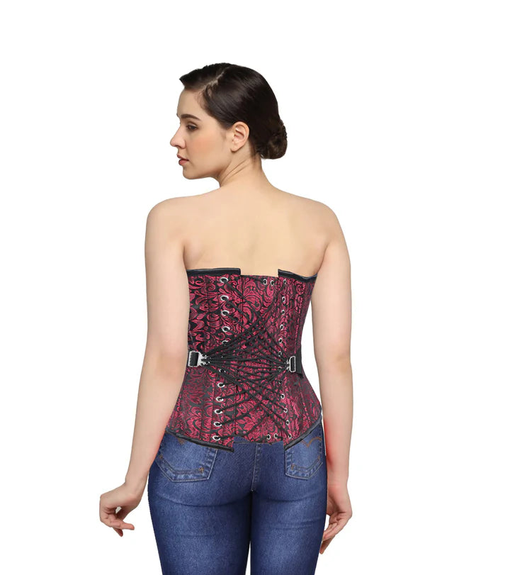 Red Brocade Fan Lacing Overbust Corset