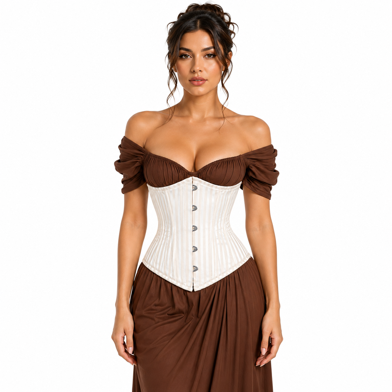 White Brocade Steel Boned Underbust Corset