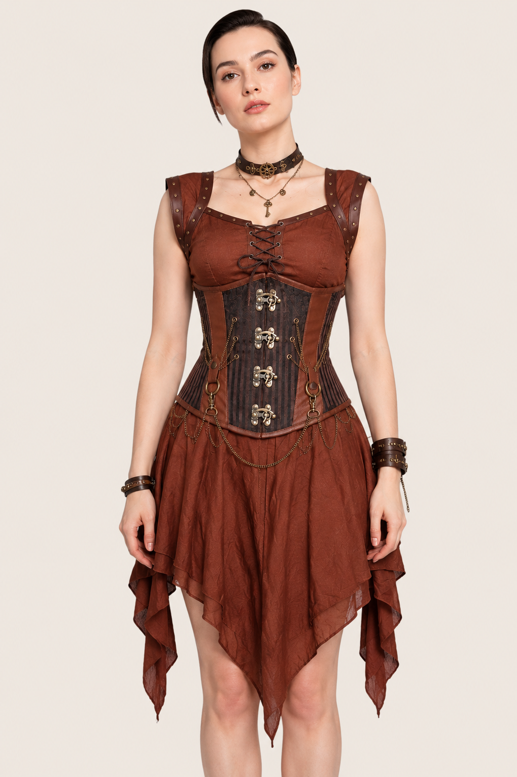 Copper Rogue Steampunk Corset Dress – 3 Piece RenFaire Outfit