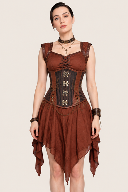 Copper Rogue Steampunk Corset Dress – 3 Piece RenFaire Outfit