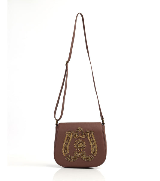 Premium Hand-Embroidered Steampunk Gear Crossbody Bag