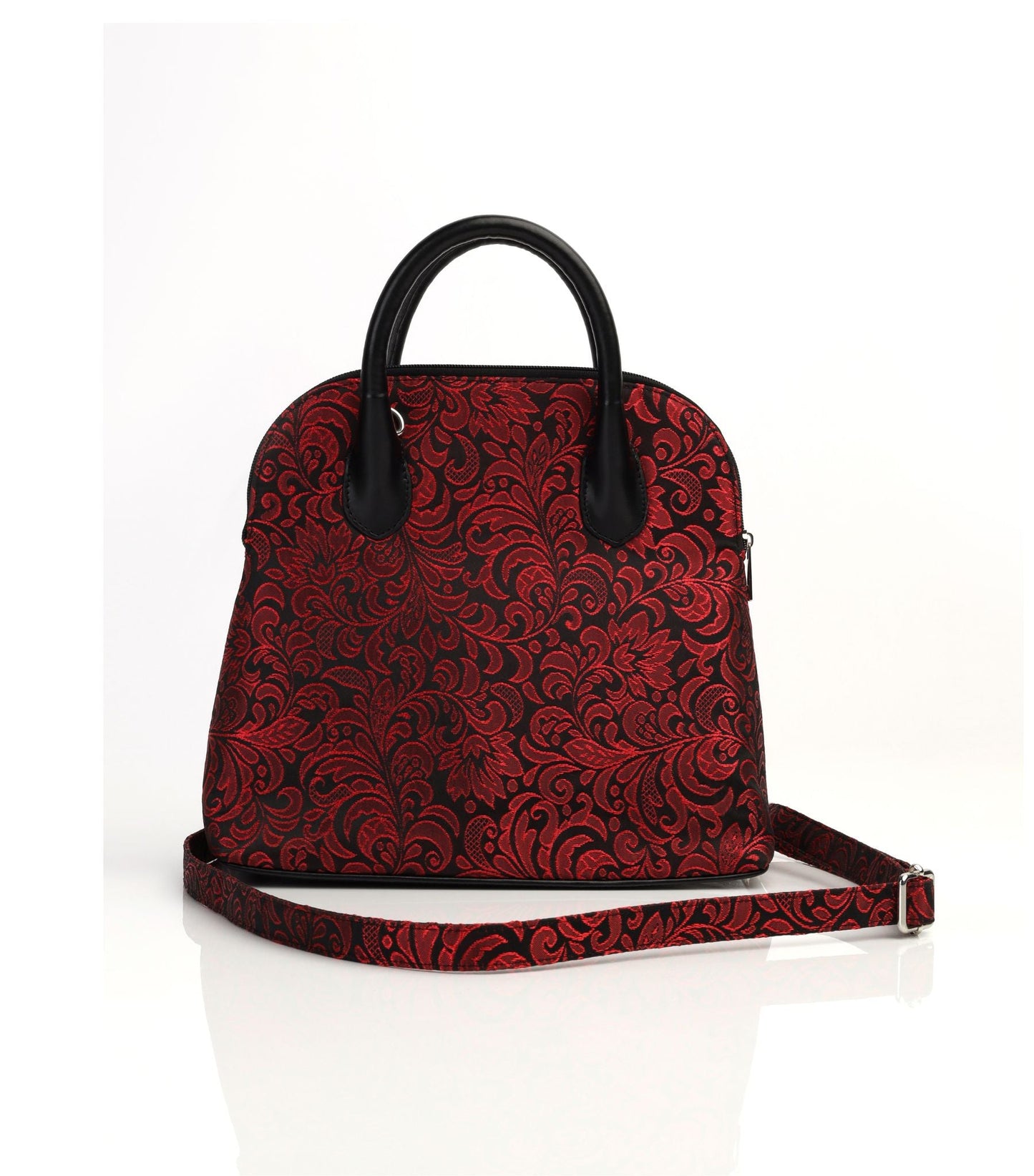 Red/Black Brocade Crossbody/Shoulder Handbag with Matching Strap