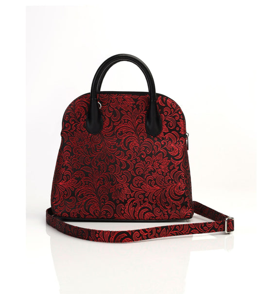 Red/Black Brocade Crossbody/Shoulder Handbag with Matching Strap
