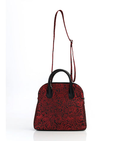 Red/Black Brocade Crossbody/Shoulder Handbag with Matching Strap