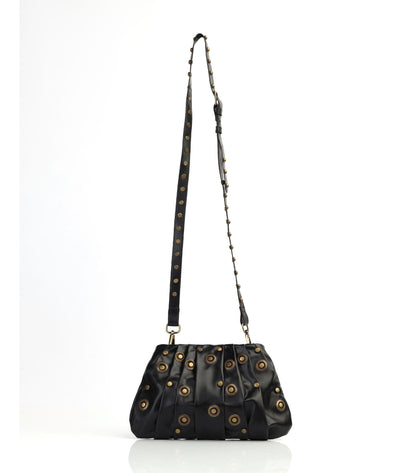 Studded Black Leather Clutch Purse with Matching Strap