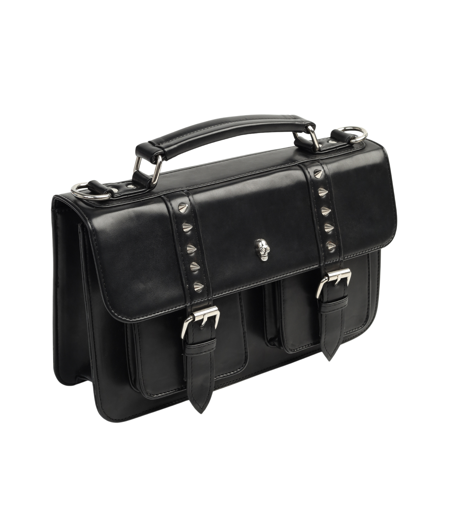 Balck PU Gothic sling bag with silver skull stud