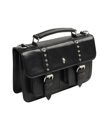 Balck PU Gothic sling bag with silver skull stud