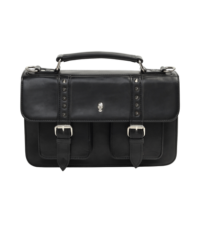 Balck PU Gothic sling bag with silver skull stud