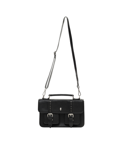 Balck PU Gothic sling bag with silver skull stud