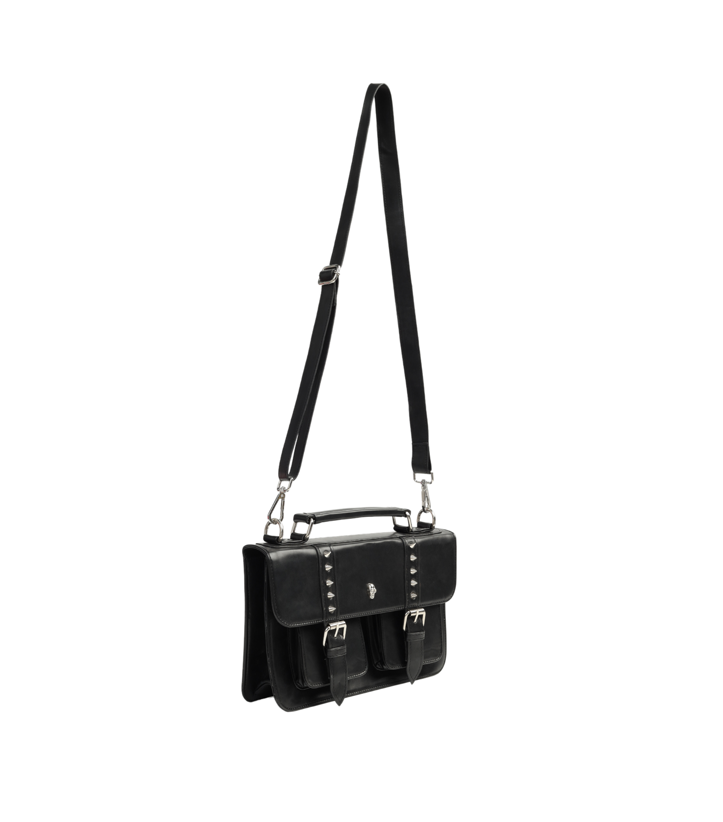 Balck PU Gothic sling bag with silver skull stud